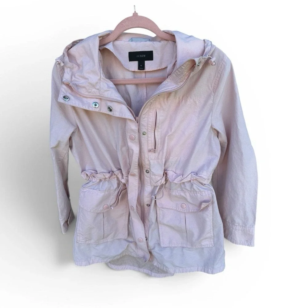 J.CREW Light Pink Hooded Cinch Waist Snap Zip Mid-Length Jacket Women PS